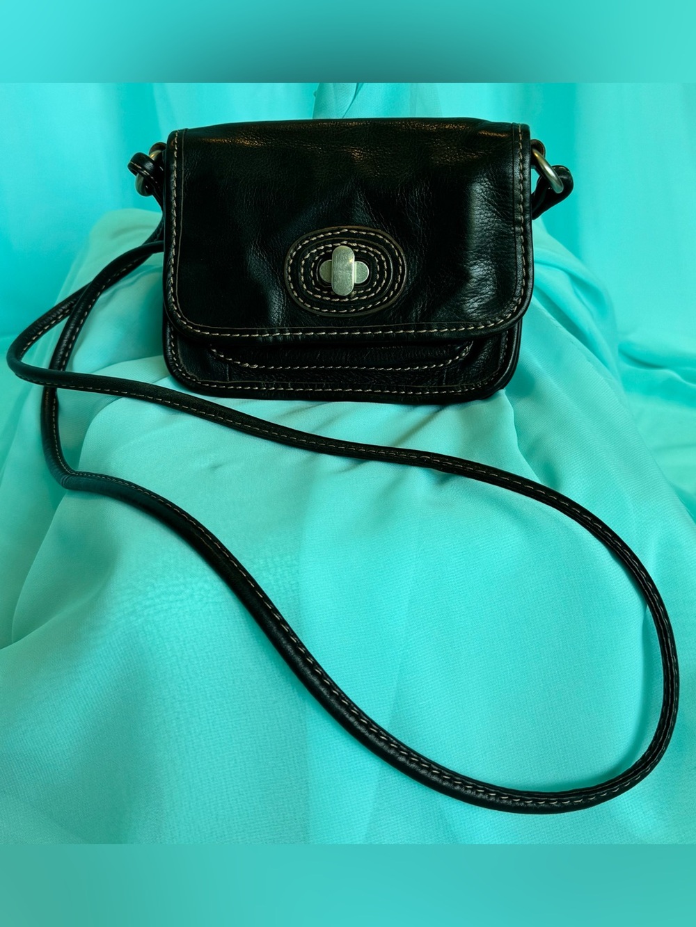 Fossil Maddox Leather Black Crossbody Bag Vintage